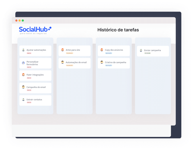 Multiplos atendentes whatsapp 16 - Socialhub - Para todos os Negócios historico de tarefas 1 - Socialhub - Para todos os Negócios